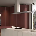 Modern Kitchen Interior With Dark Red Cabinets White Island And Large Window 3d model