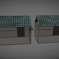 Two Dog Kennels With Green Roofs Wire Mesh Wooden Doors And Red Sides