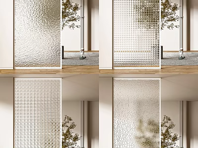 Various Textured Glass Room Dividers With Patterns And Plants For Modern Interior 3d model