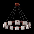Contemporary Double Ring Chandelier With Brass Frame And Glass Pendant Shades Illuminated