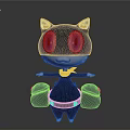 Cute Cartoon Black Cat With Big Blue Eyes White Ears Yellow Scarf And Black Bags