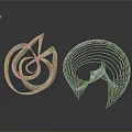 Transparent Glass Sculptures With Spiral Shapes On Black Background And Reflective Surfaces