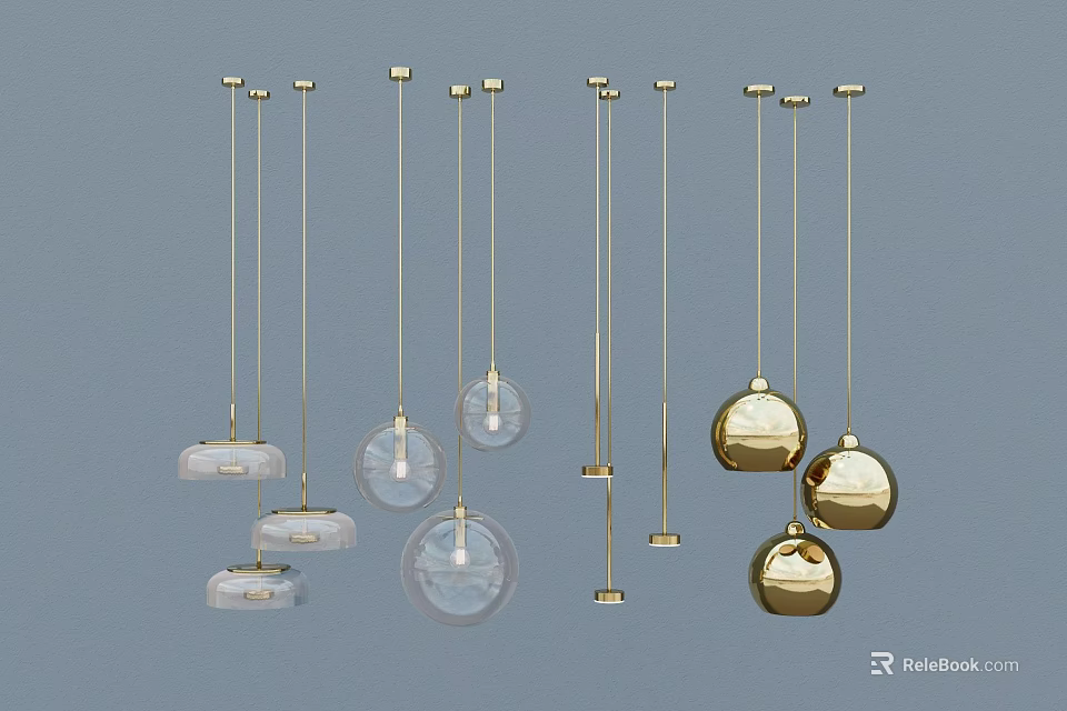 Modern Gold Hanging Pendant Lights With Transparent Shades And Various Design Styles 3d model 