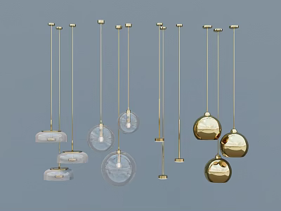 Modern Gold Hanging Pendant Lights With Transparent Shades And Various Design Styles 3d model