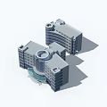 Modern Office Building Complex With Multiple Curved Structures Glass Facade And Circular Atrium Design 3d model