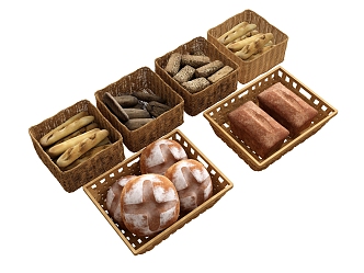 food bread baguette bamboo basket dareba 3d model