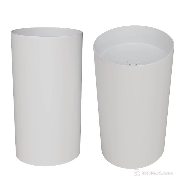 Two Modern Minimalist Washbasins With Cylindrical Design And Smooth White Finish 3d model 