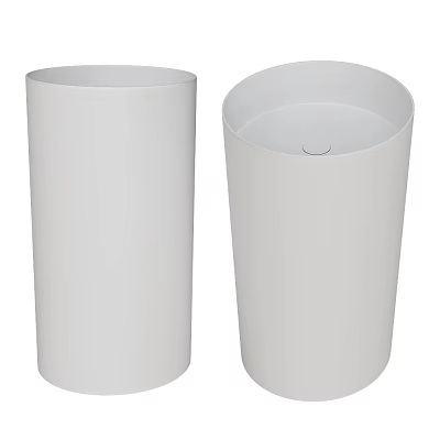 Two Modern Minimalist Washbasins With Cylindrical Design And Smooth White Finish 3d model