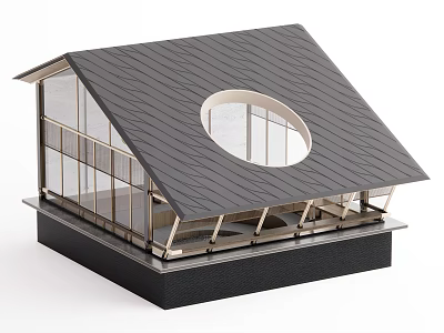 Architectural Model Of Modern Building With Sloped Roof Circular Window And Glass Walls 3d model