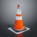 Orange And White Striped Traffic Cone With Black Base And Worn Texture On Gray Background