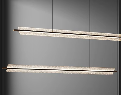 Modern Linear Chandelier with Golden Frame and Textured Shade Suspended in Contemporary Interior 3d model