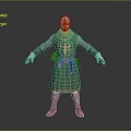 Man Dressed As Medieval Knight In Green Robe With Helmet And Cross Emblem