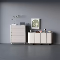 Minimalist Modern White Entryway Console Cabinet And Side Cabinet With Decorative Plant And Picture Frame