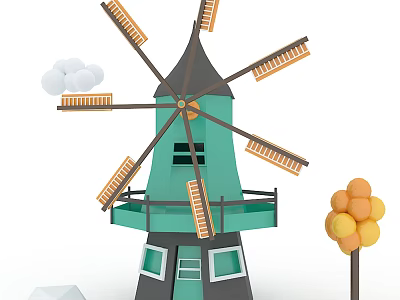 Modern windmill stereo building house car 3d model