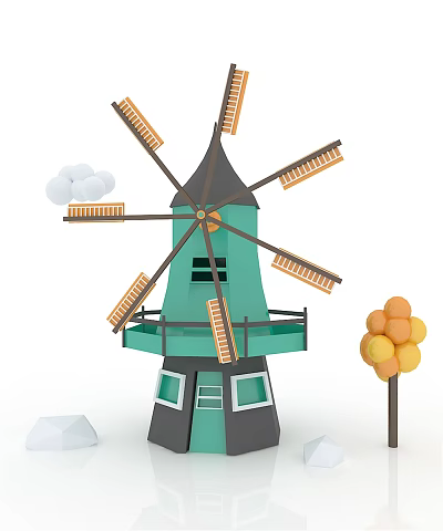Green Agricultural Windmill With Tower Structure And Rotating Blades For Farm Use 3d model