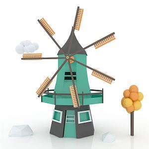 Modern windmill stereo building house car 3d model