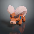 Cartoon Ram 3D Model With Large Curved White Horns Blue Collar And Serious Expression