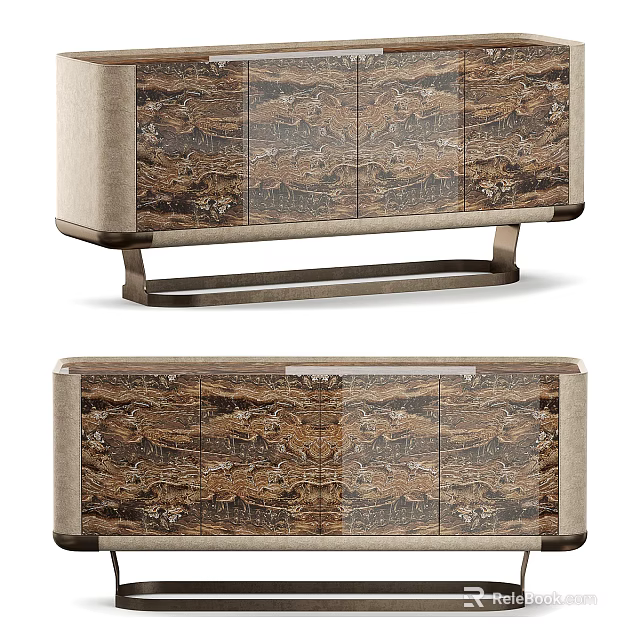 Modern Luxury Entryway Console Cabinet And Sideboard With Wooden Pattern And Metal Frame 3d model 