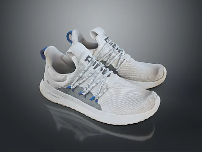 White Sports Shoes With Blue Accents And Mesh Material For Casual Wear 3d model