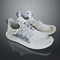 White Sports Shoes With Blue Accents And Mesh Material For Casual Wear