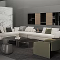 Modern Gray Tone Living Room With Large Sectional Sofa And Built In Wall Storage Cabinets