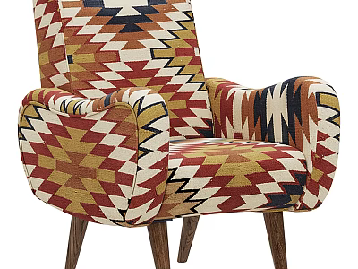 Vibrant Geometric Pattern Single Sofa With Wide Armrests And Wooden Legs 3d model