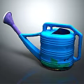 Blue Plastic Watering Can With Handle And Spout For Home Garden Use