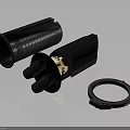 Tactical Weapon Components Including Cylindrical Barrel Yellow Labeled Grip And Ring Mount 3d model
