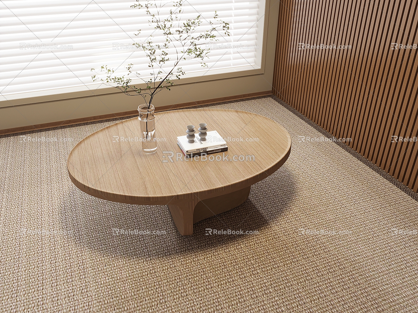 Quiet Wind Tea Table Medium and Ancient Style Tea Table Solid Wood Tea Table Aquatic Plants 3d model