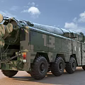 Camouflaged Military Functional Vehicle With Red Five Pointed Star Multiple Wheels And Missile Launch System