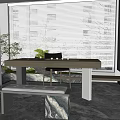 Serene Tea Room Interior Design With Wooden Table Bench Blinds And Green Plants