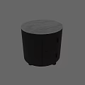 Round Dark Wood Storage Cabinet With Two Drawers And Marble Top