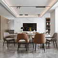 Modern Living Dining Room Interior With Open Kitchen Sofa Coffee Table And Bookshelves