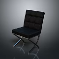 Modern Black Leather Chair With Square Padded Seat Tufted Backrest And Cross Metal Legs
