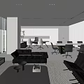 Modern Office Interior With Ergonomic Desks Leather Sofas And Large Windows 3d model