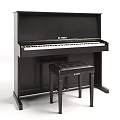 Black Yamaha Upright Piano With Stool And Keyboard For Music Instrument