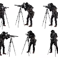 Men In Tactical Gear Using Sniper Rifles On Tripods In Various Positions