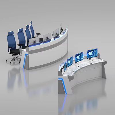 Modern Monitoring Room Console Office Desk and Chair Computer Workbench Luminous Steel Operation Desk Command Technology Middle Control Table Staff Table Baking Paint Conference Table Training Treatment Table Science and Technology Sense Furniture 3d model
