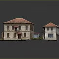 Traditional Two Story Buildings Featuring Red Tiled Roofs Light Colored Exteriors Pathway And Grass