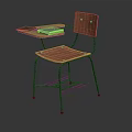 Wooden Student Desk Chair With Metal Frame And Books On Table