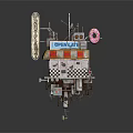 Cartoon Food Cart Scene With Lovely Signboard Donut Red White Striped Awning And Checkerboard Base