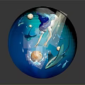 Cartoon Underwater Scene Inside Blue Sphere With Reaching Girl Glowing Moon And Marine Life