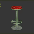 Modern Bar Stool With Red Cushioned Seat And Metal Frame Footrest