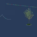 Lush Green Tree With Curved Colorful String Lights On Blue Background 3d model