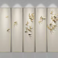 Elegant Modern Wall Decor With Golden Bamboo Leaves On Multiple Panels 3d model