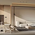 Modern Living Room Interior With Wooden Sofa Coffee Table And Sunlight