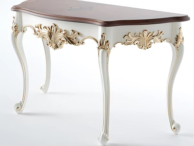 European Style Carved Desk With Dark Wooden Top White Legs And Gold Accents 3d model