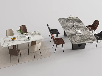 Modern Dining Table Combination Dining Table Dining Chair Leisure Chair Single Chair Marble Countertop 3d model