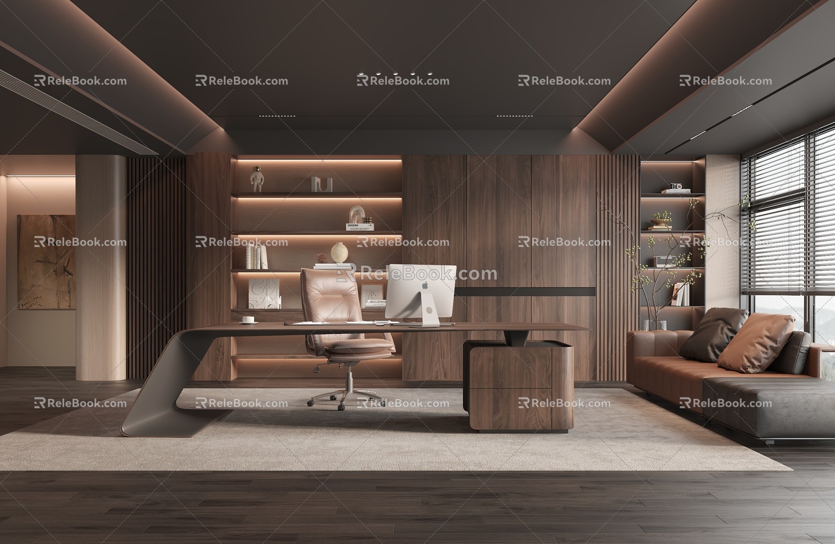 Solid Wood Office Space Study Desk 3d model