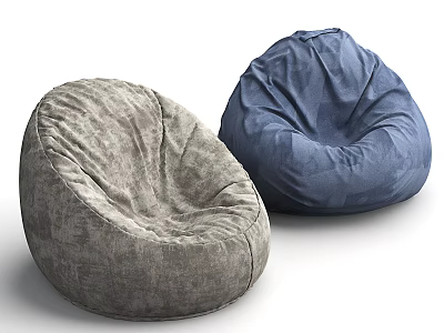 Grey And Blue Bean Bag Chairs Velvet Upholstered Comfortable Single Sofa For Living Room 3d model